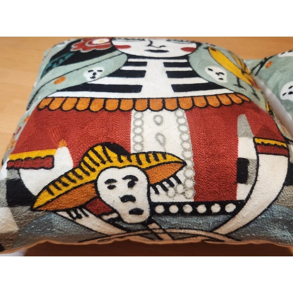 Pair Of Día de Muertos Embroidered Pillow Covers Frida Kahlo Pillows Set Of 2